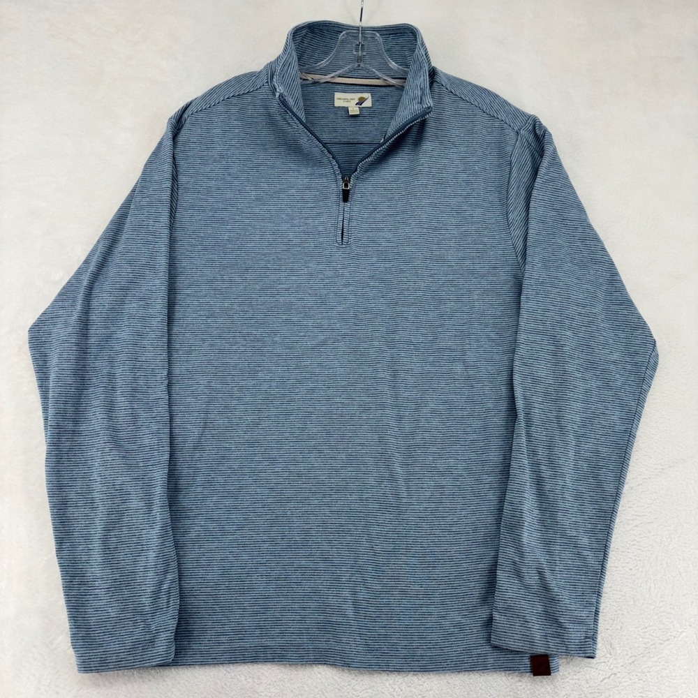 Fundamental Coast Mens Blue Striped Quarter Zip Pullover Sweater FKF22-37 Large
